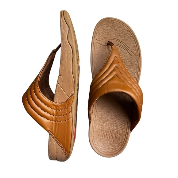 FitFlop Womens Leather Sandal WALKSTAR Toe Post Thong flip flop Wedge Tan Sz 11 - Picture 1 of 10